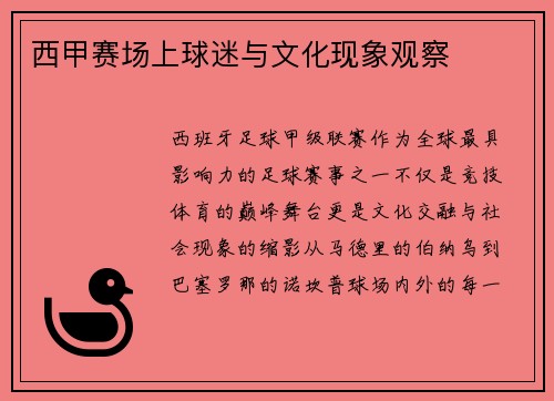 西甲赛场上球迷与文化现象观察